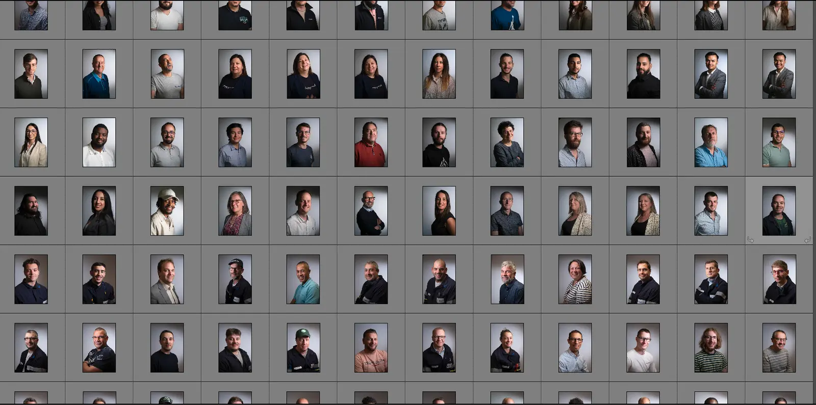 Vue d'ensemble des portraits studio — marathon photographique corporate